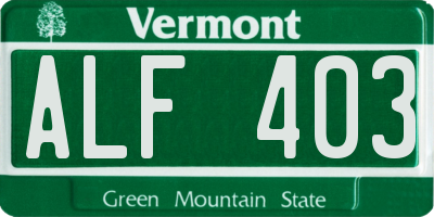 VT license plate ALF403
