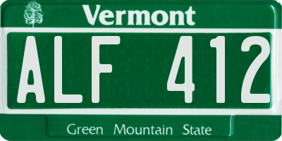 VT license plate ALF412