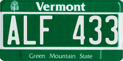 VT license plate ALF433