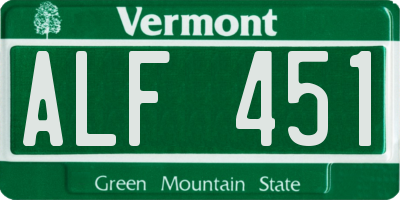 VT license plate ALF451