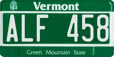 VT license plate ALF458