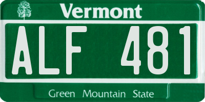 VT license plate ALF481