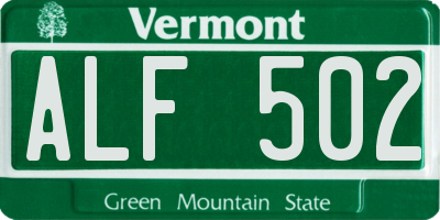 VT license plate ALF502