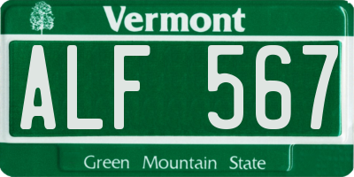 VT license plate ALF567