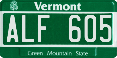 VT license plate ALF605