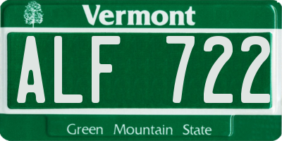 VT license plate ALF722
