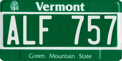 VT license plate ALF757