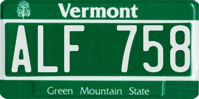 VT license plate ALF758
