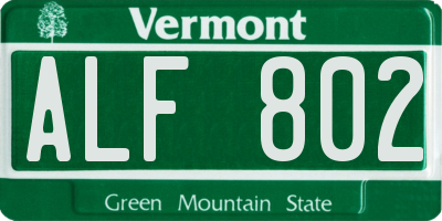 VT license plate ALF802