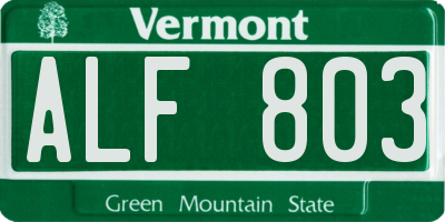 VT license plate ALF803