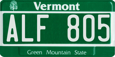VT license plate ALF805