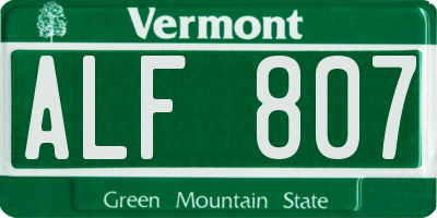 VT license plate ALF807