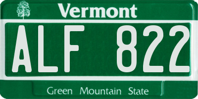 VT license plate ALF822