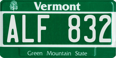 VT license plate ALF832