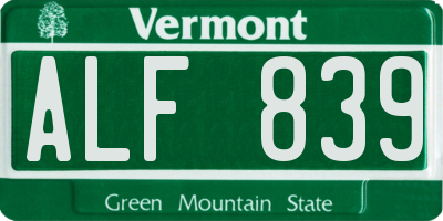 VT license plate ALF839