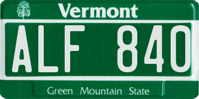 VT license plate ALF840