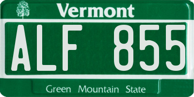 VT license plate ALF855