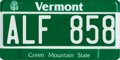 VT license plate ALF858
