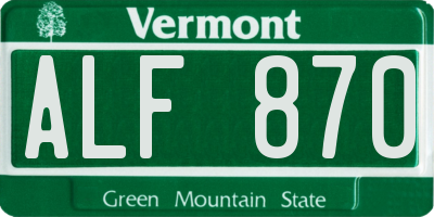 VT license plate ALF870