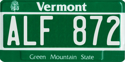VT license plate ALF872