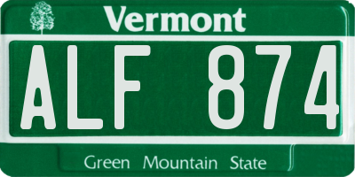 VT license plate ALF874
