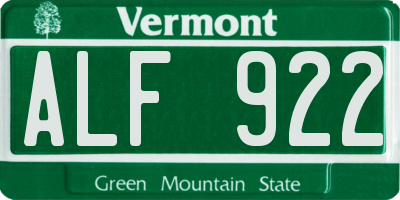 VT license plate ALF922