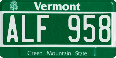 VT license plate ALF958
