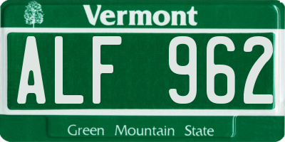 VT license plate ALF962