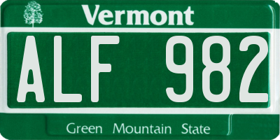 VT license plate ALF982