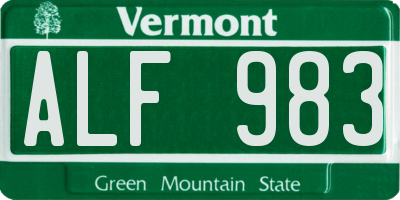 VT license plate ALF983