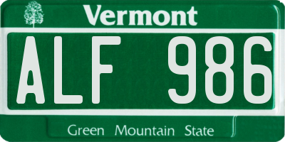 VT license plate ALF986
