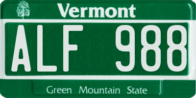 VT license plate ALF988