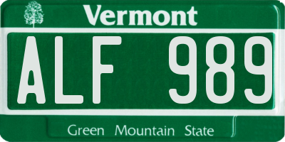 VT license plate ALF989