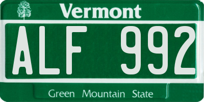 VT license plate ALF992