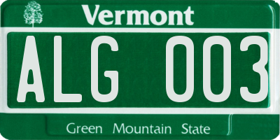 VT license plate ALG003
