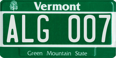 VT license plate ALG007