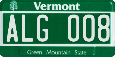 VT license plate ALG008