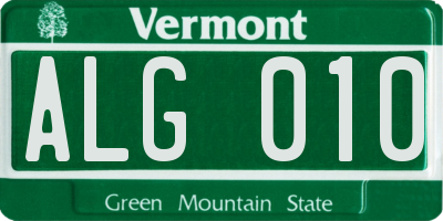 VT license plate ALG010