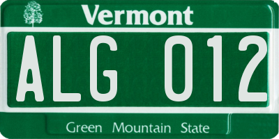 VT license plate ALG012