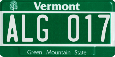 VT license plate ALG017
