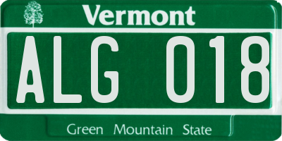 VT license plate ALG018