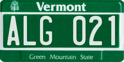 VT license plate ALG021