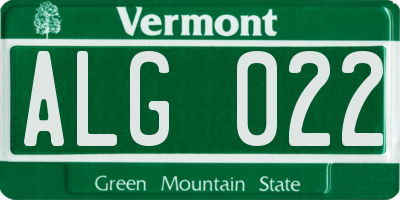 VT license plate ALG022