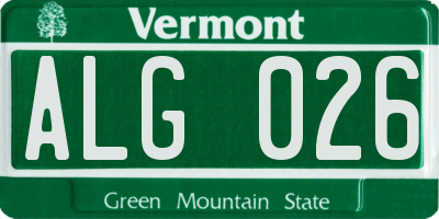 VT license plate ALG026