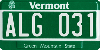 VT license plate ALG031