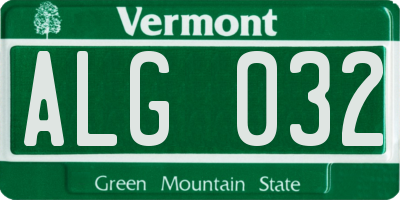 VT license plate ALG032