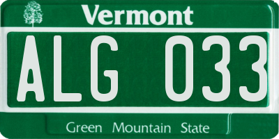 VT license plate ALG033