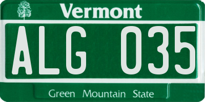VT license plate ALG035