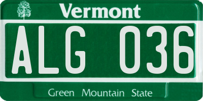 VT license plate ALG036