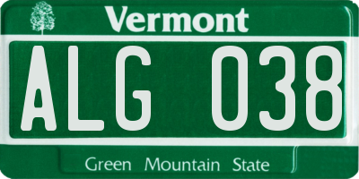 VT license plate ALG038